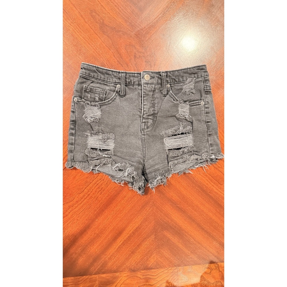 Mossimo High Rise Distressed Denim Shorts Womens Size 4 27 Black Cutoff Frayed‎